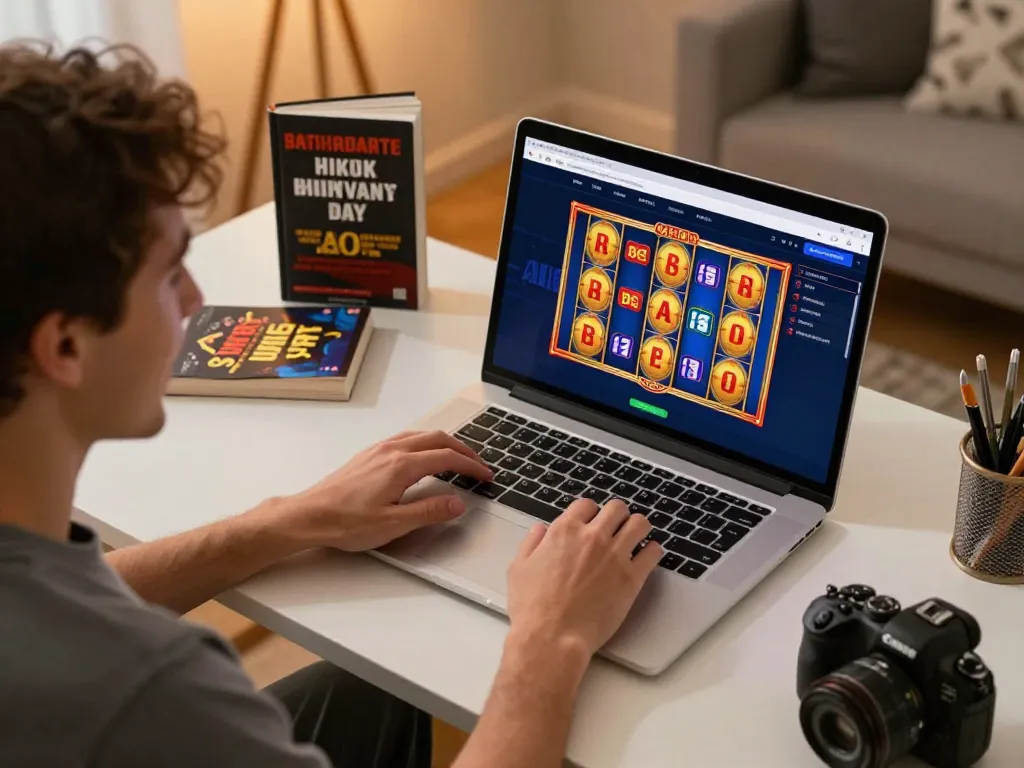 A player enjoys an exciting online session on alo88, showcasing vibrant gaming interface and cozy setup.