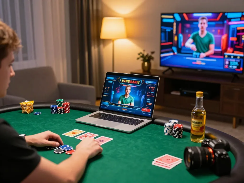 Engaged player at Trang chủ Ta88 enjoying online poker gaming with vivid decor